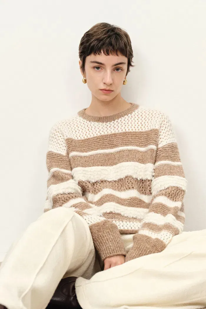 Megan Multi Texture Striped Sweater in Merino Mohair Wool Knit sold by Fabrique product image thumbnail 2