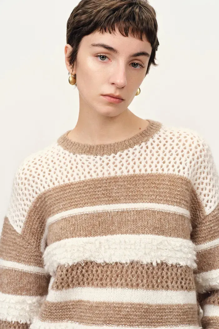 Megan Multi Texture Striped Sweater in Merino Mohair Wool Knit sold by Fabrique product image thumbnail 3
