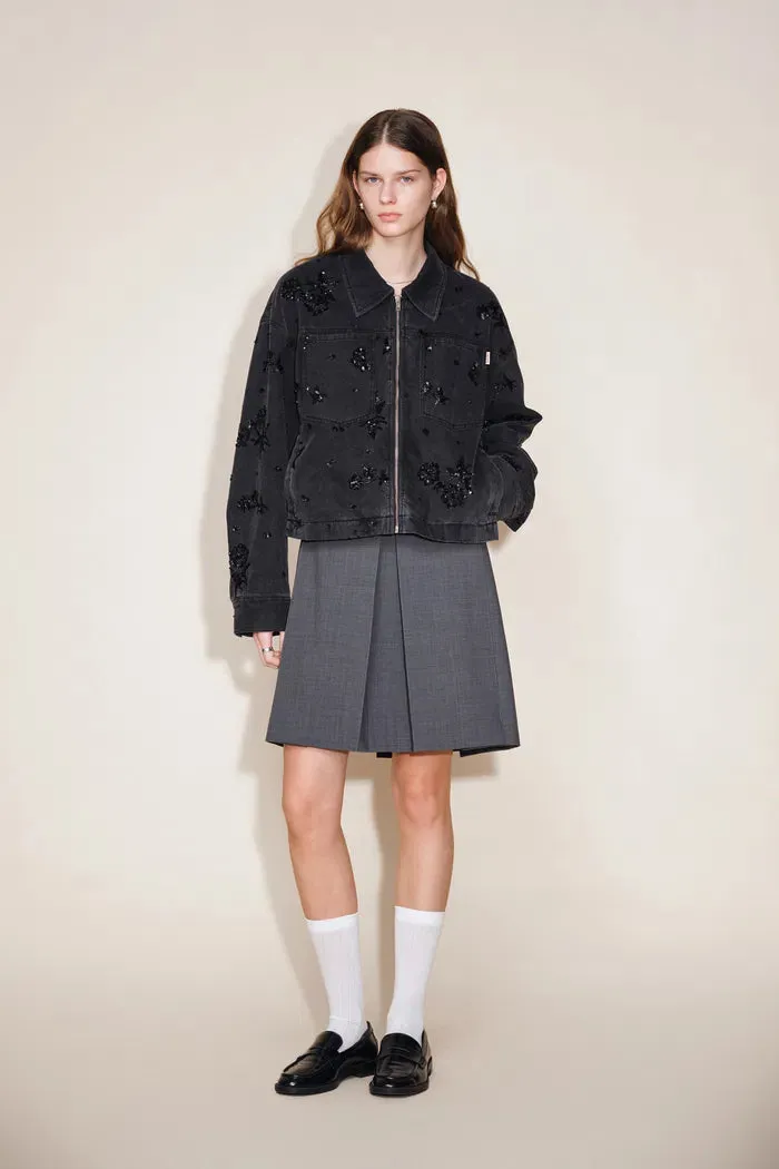 Amber Zipper Denim Jacket in Embellished Denim sold by Fabrique