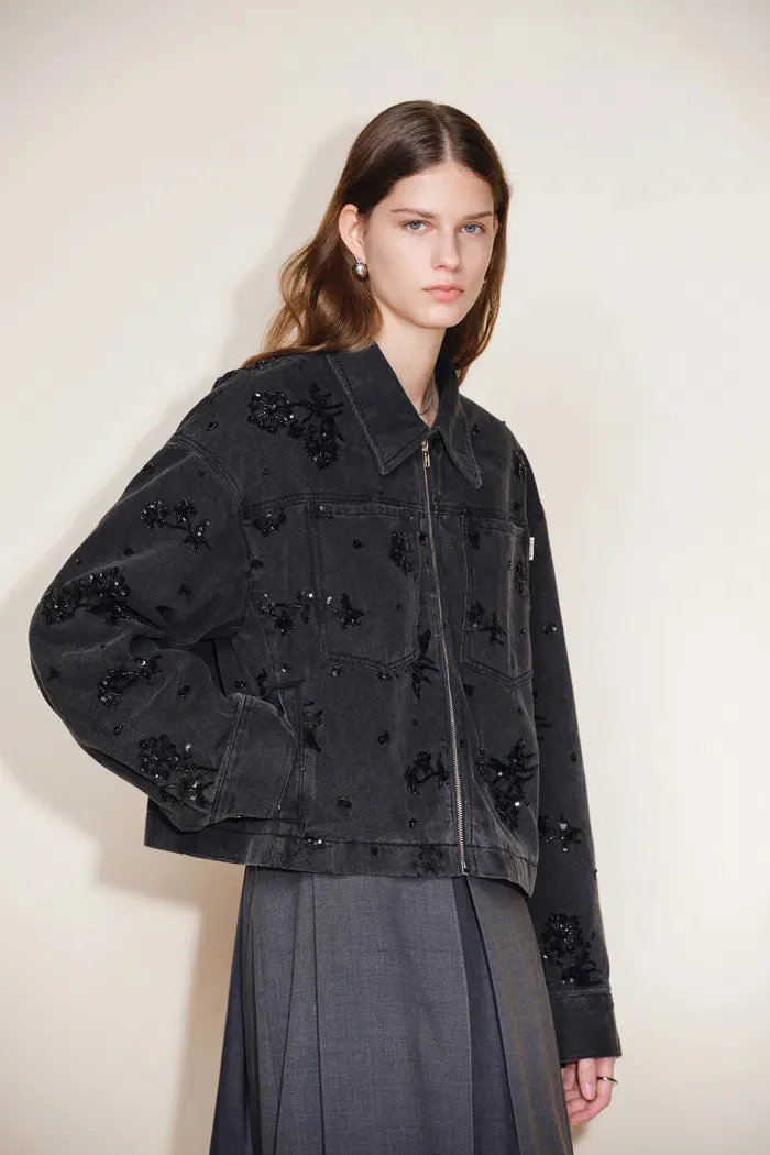 Amber Zipper Denim Jacket in Embellished Denim sold by Fabrique product image thumbnail 5