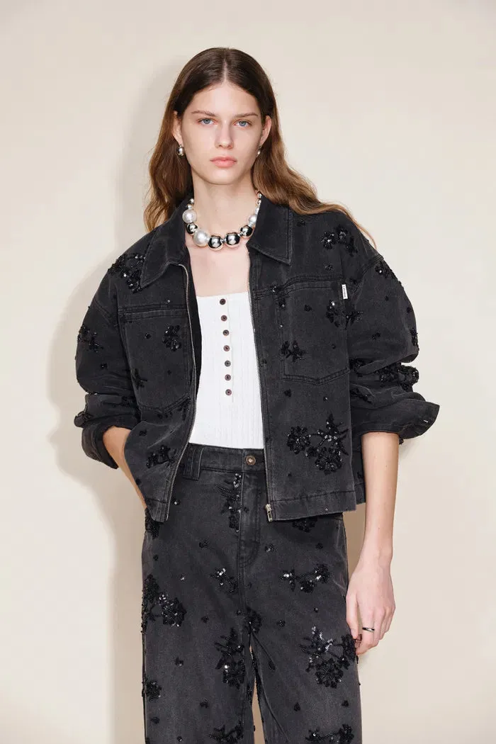 Amber Zipper Denim Jacket in Embellished Denim sold by Fabrique product image thumbnail 2