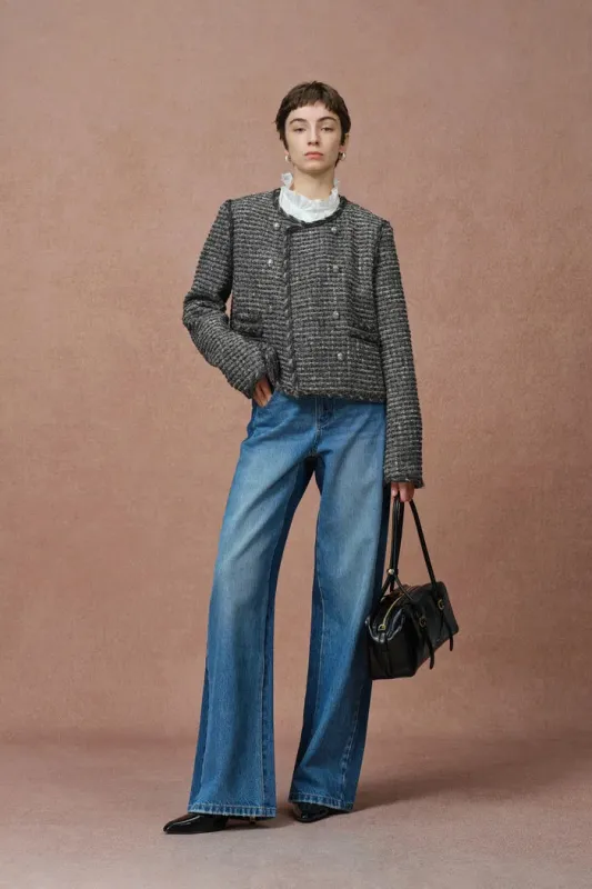 Sloane Double Breasted Metallic Trim Tweed Jacket in French Bouclé made by Fabrique