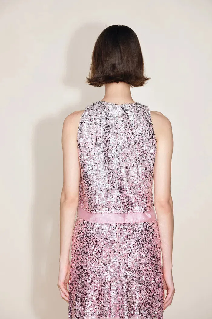 Eleanor Ombre Sleeveless Vest Top and Skirt Matching Set in Full Sequin Embroidery sold by Fabrique product image thumbnail 3