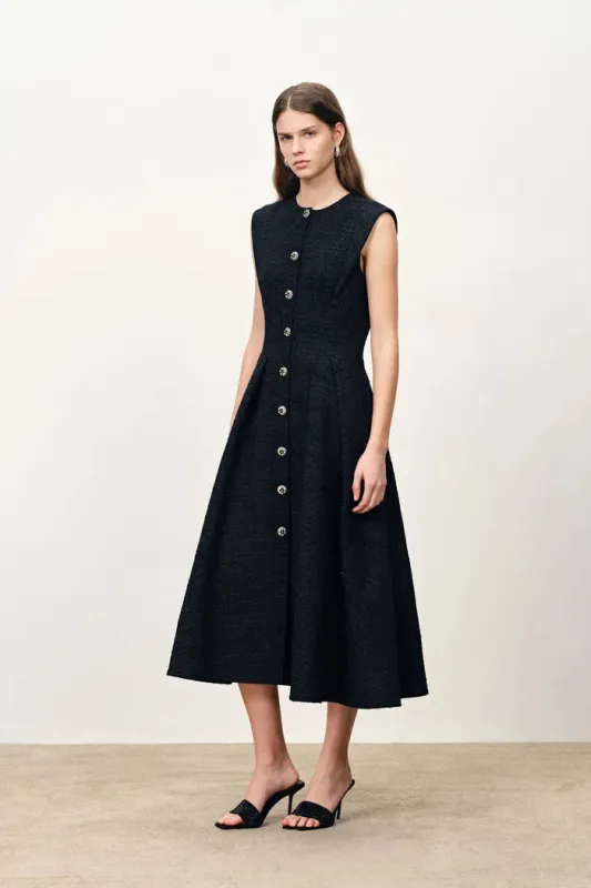 Rosie Lapel Tweed Cinched Dress in French Bouclé made by Fabrique