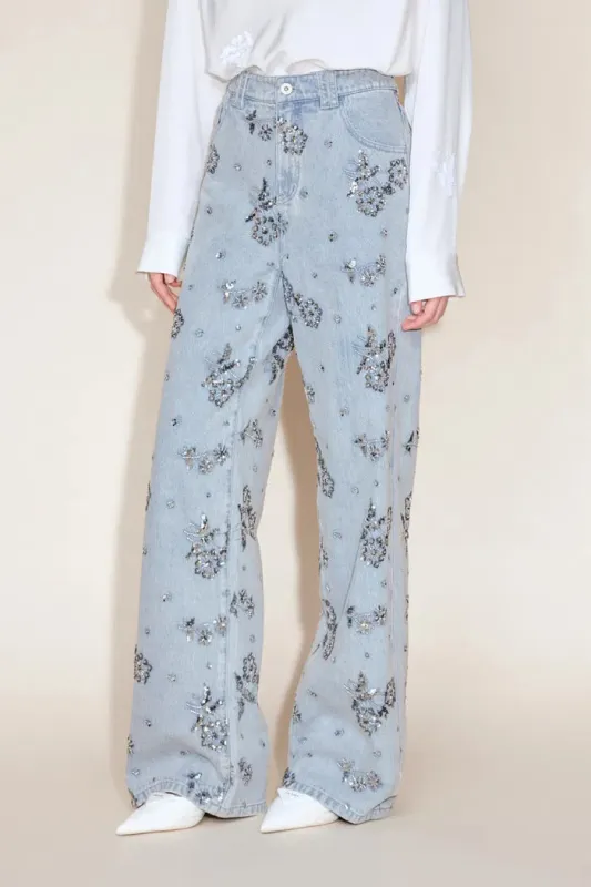 Star Straight Leg Jeans in Beaded Cotton Denim sold by Fabrique