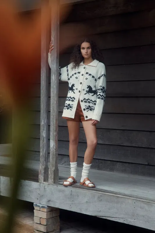 Bethany Fair Isle Pony Cardigan in Merino Wool Jacquard Knit sold by Fabrique