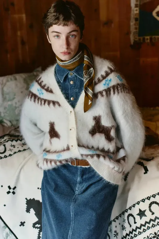 Elva Christmas Pony Knit Cardigan in Merino Mohair Multi-Yarn Knit sold by Fabrique