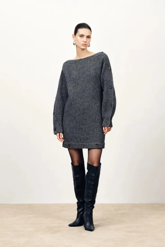 Kylie Adjustable Off Shoulder Dress in Coarse-Spun Merino Wool Knit made by Fabrique