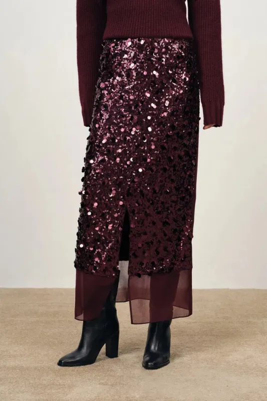 Elodie Hand-Applied Sequin Mesh Midi Skirt in Full Sequin sold by Fabrique