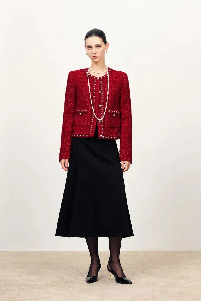 Seraphina Pearl Beaded Trims Boxy Jacket in French Tweed sold by Fabrique