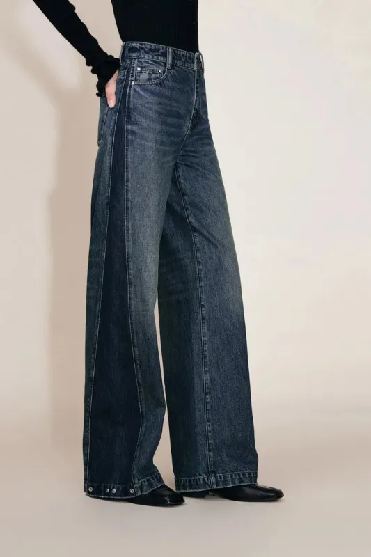 Mia Two Tone Panel Jeans in Cotton Denim sold by Fabrique