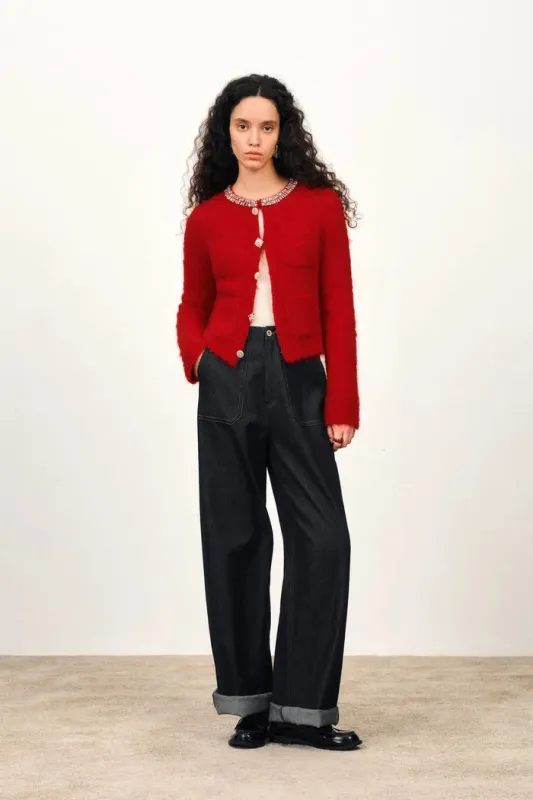 Scarlett Rhinestone Cardigan in Wool Alpaca Knit sold by Fabrique