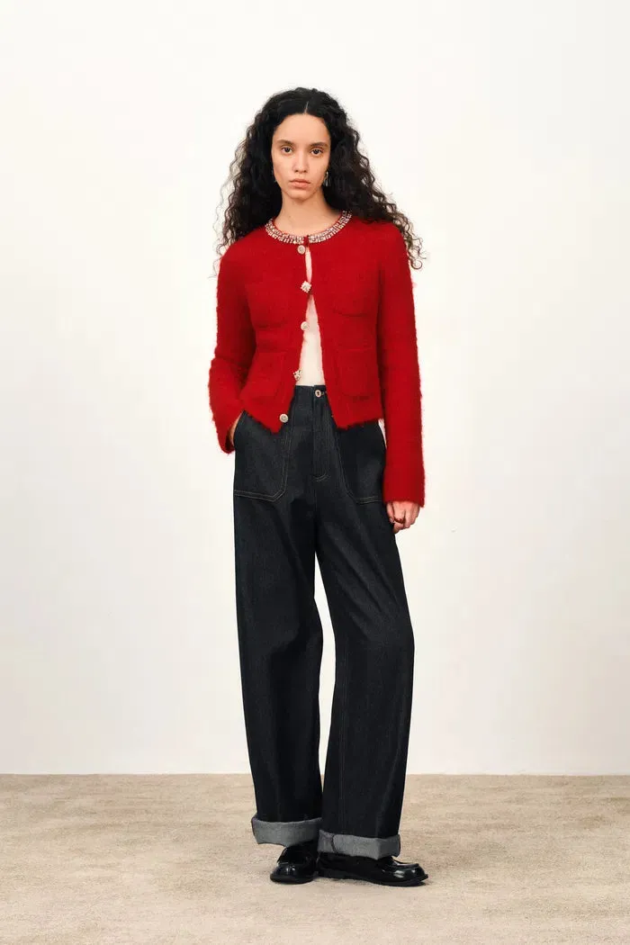 Scarlett Rhinestone Cardigan in Wool Alpaca Knit sold by Fabrique