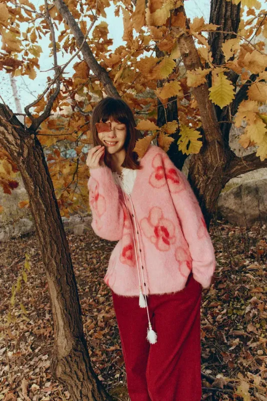 Juliet Orchid Jacquard Cardigan in Alpaca Knit sold by Fabrique