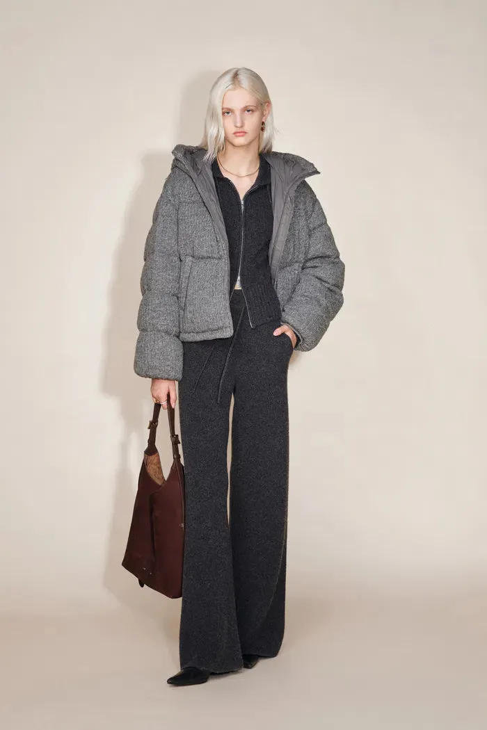 Ethel Hooded Down Jacket in Merino Wool Cable Knit sold by Fabrique