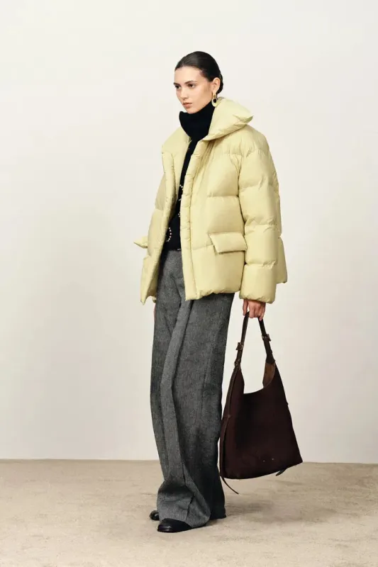 Linn Reversible Collar Lightweight Wrap Down Jacket in Ultra-Light Nylon sold by Fabrique