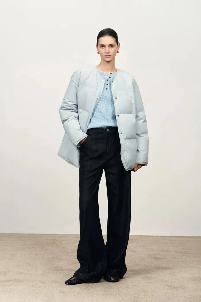 Dove Collarless Quilted Down Jacket in High Density Down Proof sold by Fabrique