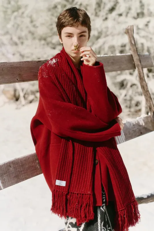 Kaila Fringed Scarf Coat in Double Face Merino Cashmere made by Fabrique