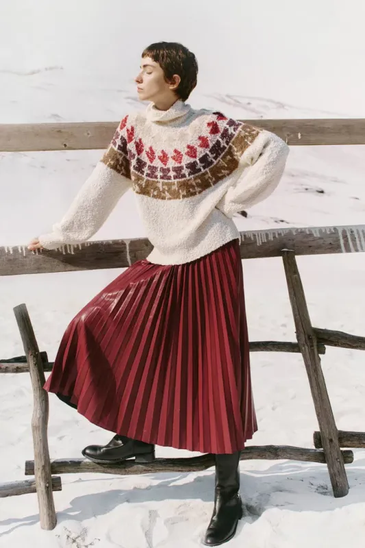 Krasner Hand Drawn Fair Isle Motif High Neck Sweater in Merino Wool sold by Fabrique