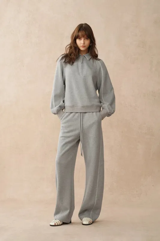 Danielle Leather Zip Lightweight Sweatshirt and Pants Matching Sets in Spacer Knit Fabric made by Fabrique