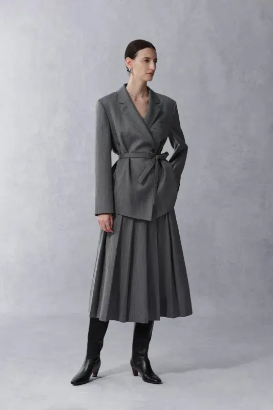 Kano Single Button Tie Waist Blazer and Skirt Matching Sets in Fine Wool Blend made by Fabrique