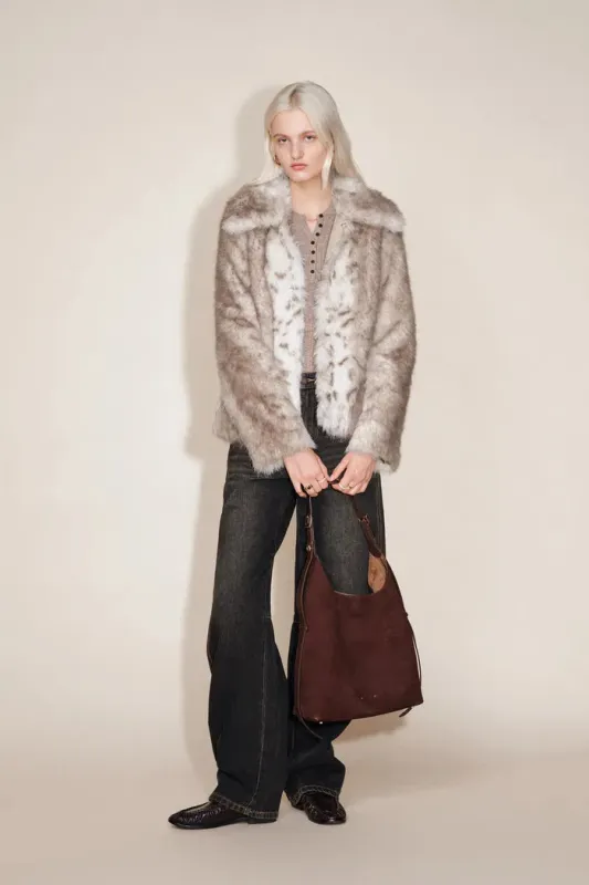 Loulou Spotted Snow Leopard Fur Coat in Premium Faux Fur sold by Fabrique