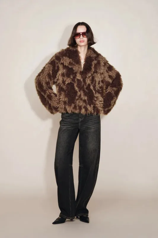 Willow Large Lapel Fur Coat in Faux fur sold by Fabrique