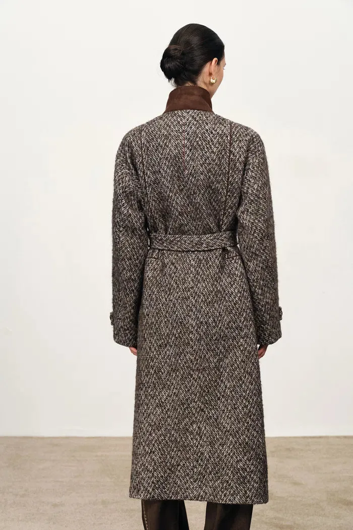 Audrey Plaid Wool Coat in Herringbone Merino Wool sold by Fabrique product image thumbnail 2