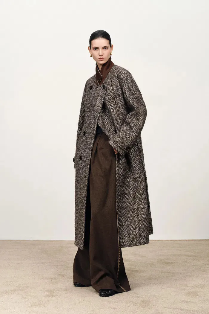 Audrey Plaid Wool Coat in Herringbone Merino Wool sold by Fabrique