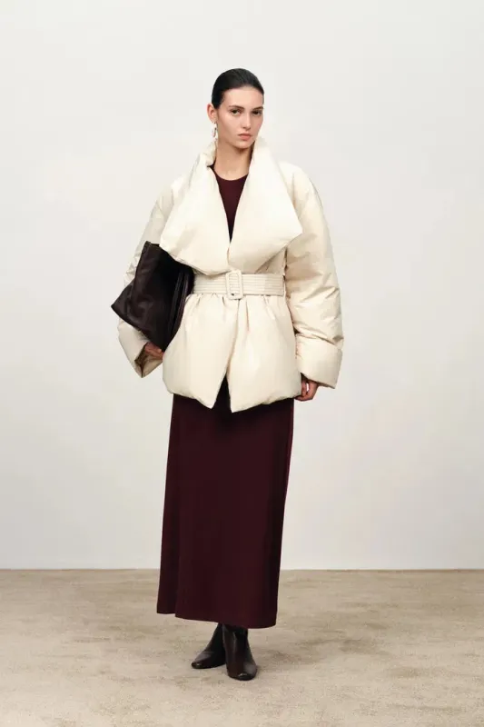 Chloe Lapel Down Jacket in High-Density Nylon made by Fabrique