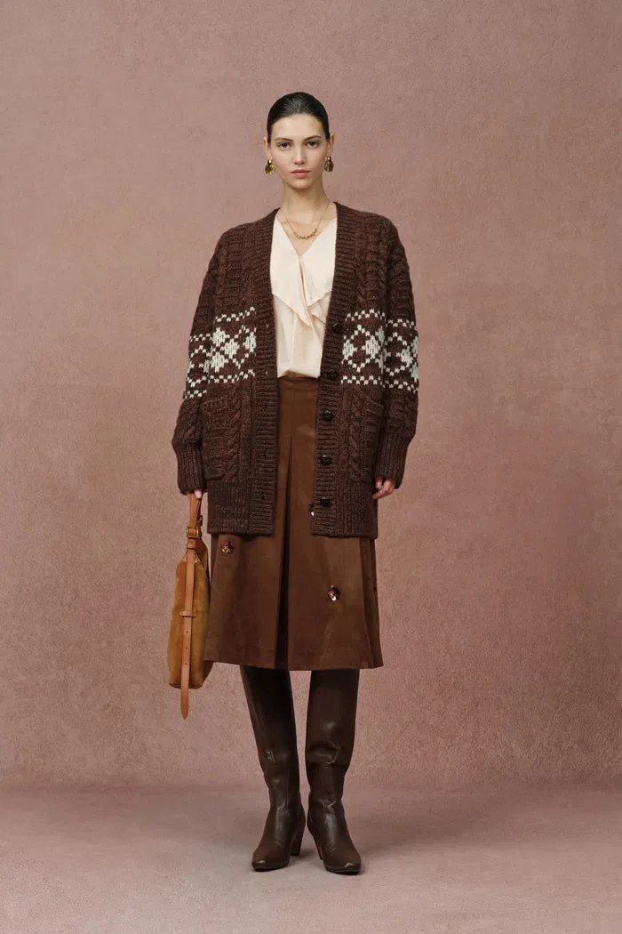 Corvara Fair Isle Cardigan in Coarse Spun Merino Wool sold by Fabrique