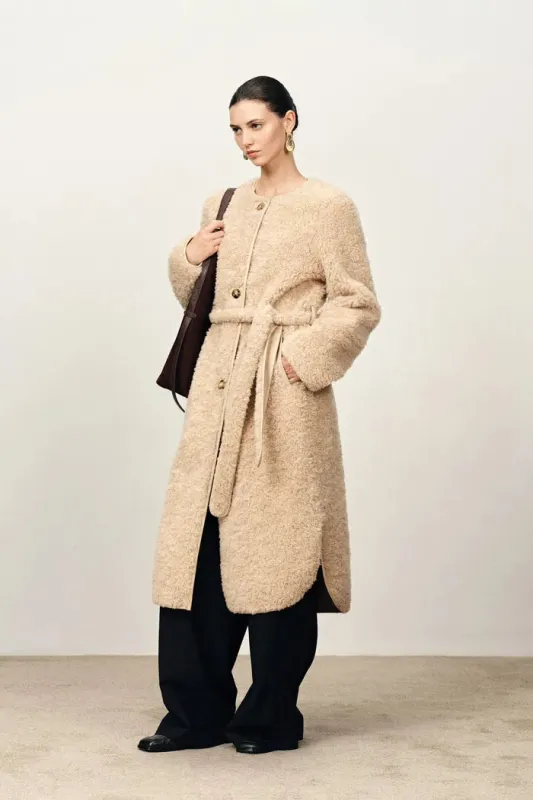 Elise Long Faux Sherpa Fleece Coat in Merino Wool Teddy sold by Fabrique