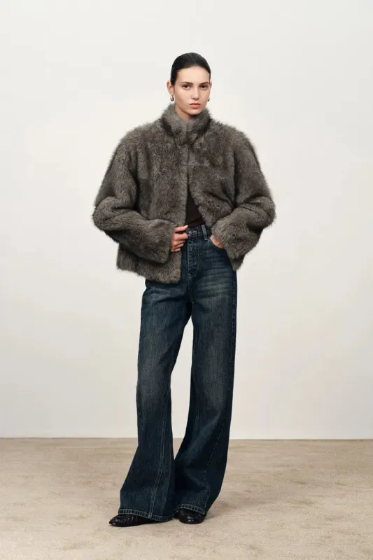 Pine Stand Collar Coat in Faux Fur sold by Fabrique