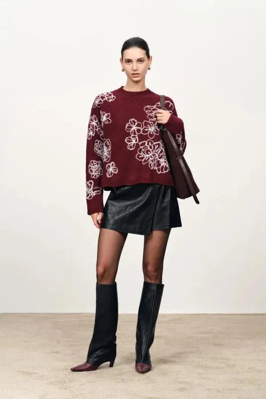 Poppy Flora Embroidery Sweater in Merino Wool Knit sold by Fabrique