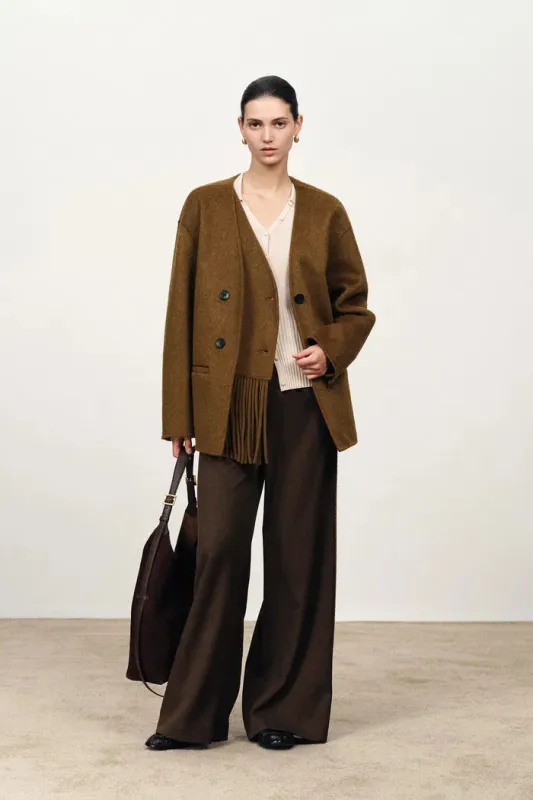 Athena Fringed Scarf Coat in Wool-Camel Down Blend made by Fabrique