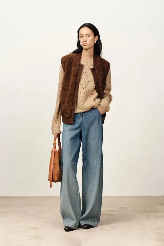 Morita Faux Fur Sherpa Fleece Vest Jacket in Alpaca-Merino Teddy sold by Fabrique