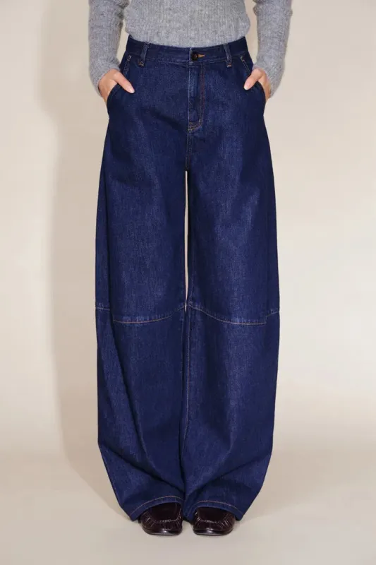 Odelia Front Flat Felled Seams Balloon Jeans in Lightweight Raw Denim sold by Fabrique