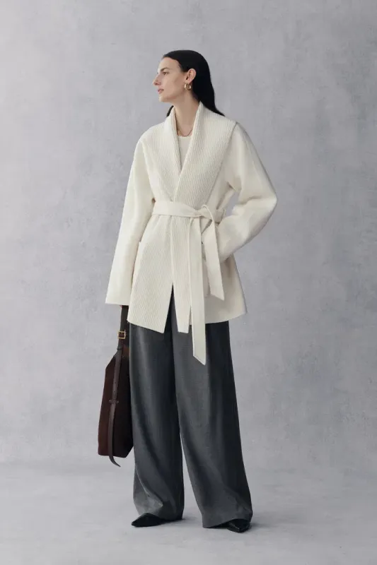 Emma Lapel Short Wool Coat in Double-Face Merino-Cashmere sold by Fabrique