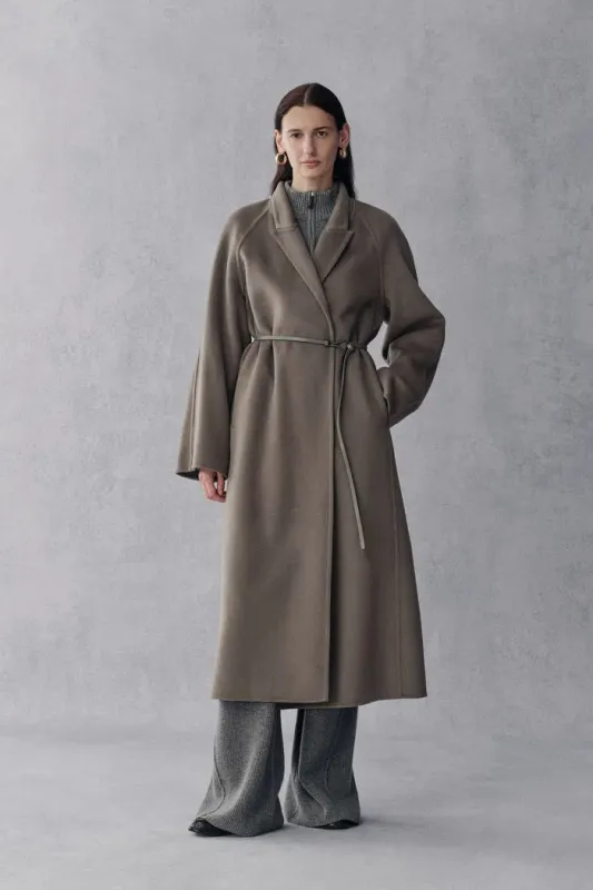 Ava Peaked Lapel Coat in Merino Cashmere Blend sold by Fabrique