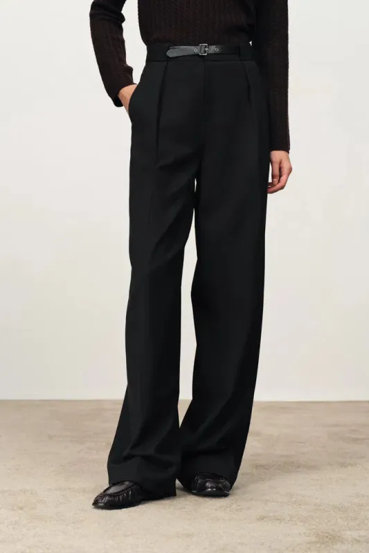 Kaia Wrinkle Resistant Embellished Belt Suit Pants in Fine Wool Suiting sold by Fabrique