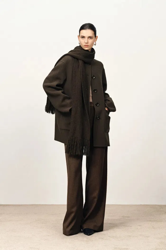Kaila Fringed Scarf Coat in Double-Face Merino-Cashmere sold by Fabrique