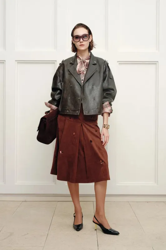 Levante Brushed Faux Leather Crop Biker Jacket in Faux leather made by Fabrique