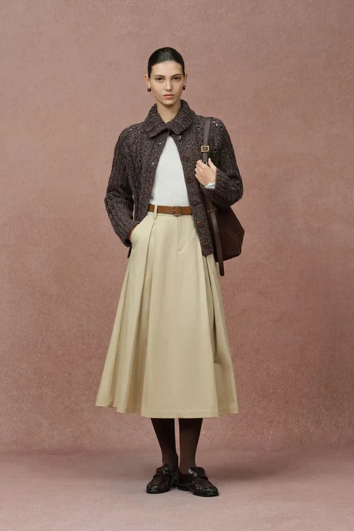 Avery Two Looks Collar Heathered Floral Cardigan Coat in Merino Wool sold by Fabrique