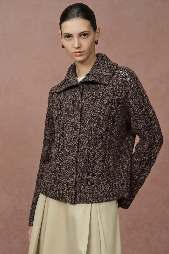 Avery Two Looks Collar Heathered Floral Cardigan Coat in Merino Wool sold by Fabrique product image thumbnail 5