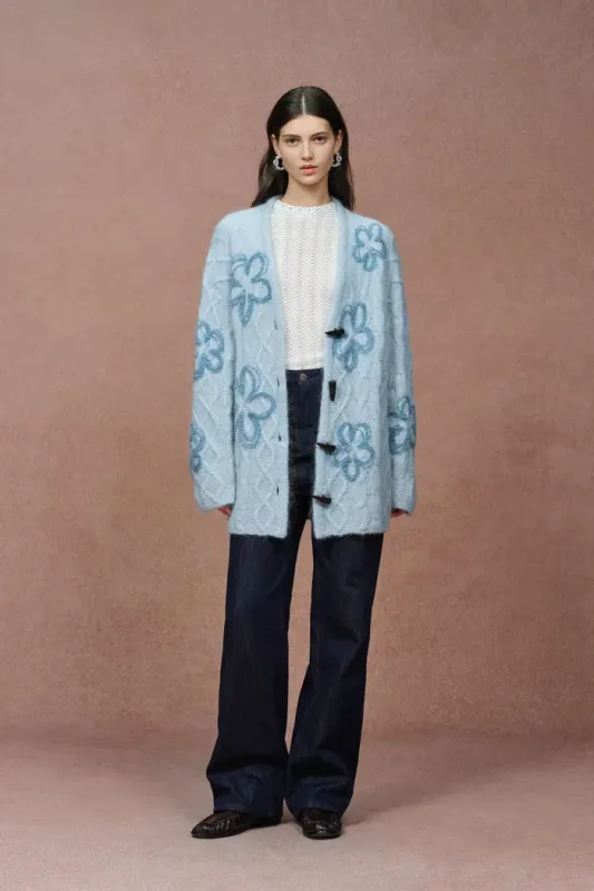 Posie Floral Cardigan in Merino Mohair Cable Knit sold by Fabrique