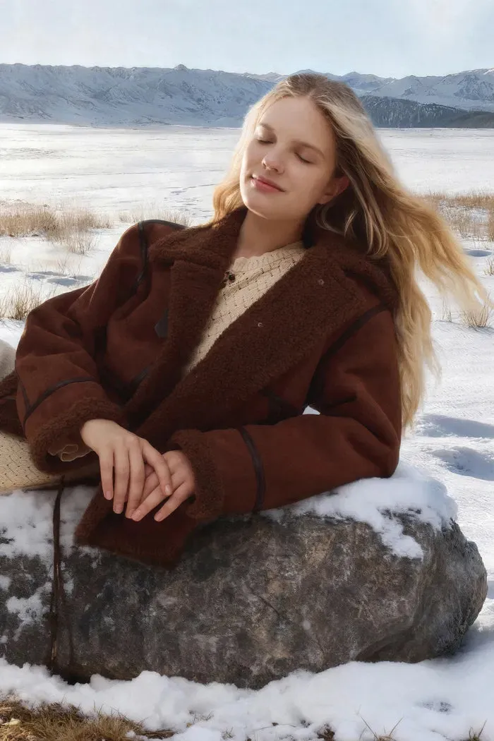 Edin Adjustable Wind Buckle Jacket in Faux Shearling sold by Fabrique