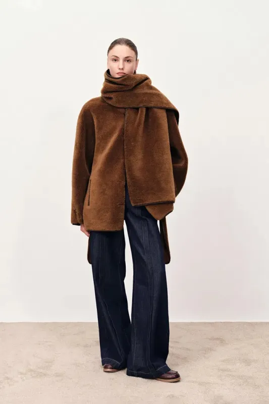 Carla Reversible Scarf Short Fur Coat in Merino Wool with Faux Suede made by Fabrique