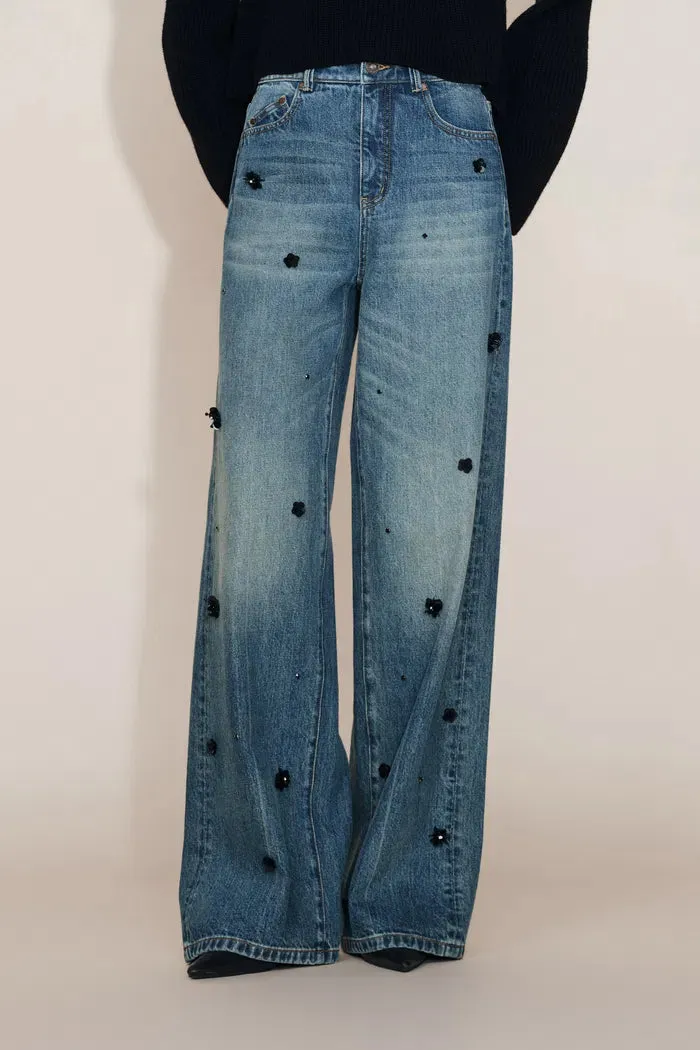 Imogen Hand Beaded Denim Trousers in Cotton Denim sold by Fabrique product image thumbnail 4