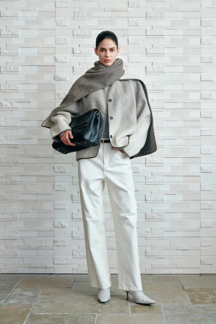 Dara Gradient Scarf Style Wool Peacoat in Wool-Silk-Rabbit Hair Blend sold by Fabrique