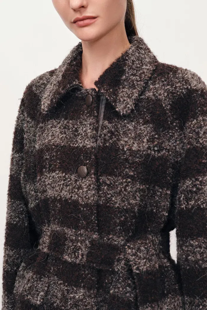 Camila Leatehr Accent Checkered Coat in Bouclé Wool sold by Fabrique product image thumbnail 5